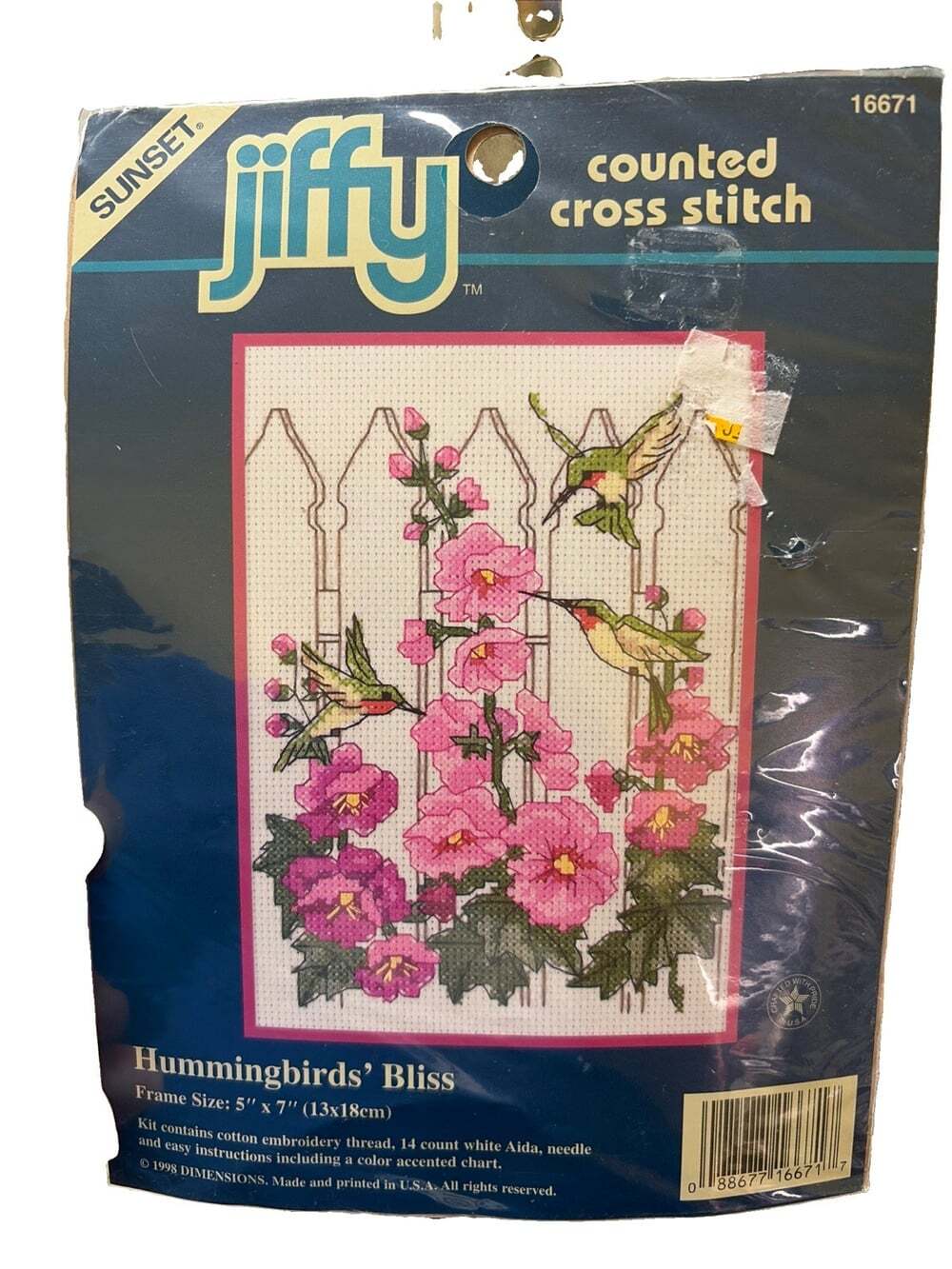 SUNSET Jiffy Counted Cross Stitch Vintage Hummingbirds Bliss 5x7 USA